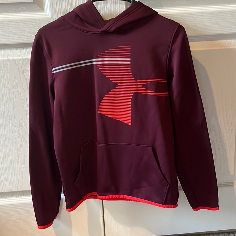 Under Armour Boys youth XL (YXL) hoodie sweatshirt coldgear maroon w/ orange